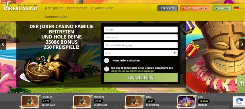 Registrieren Sie sich bei Joker Casino und erhalten Sie Willkommensbonus